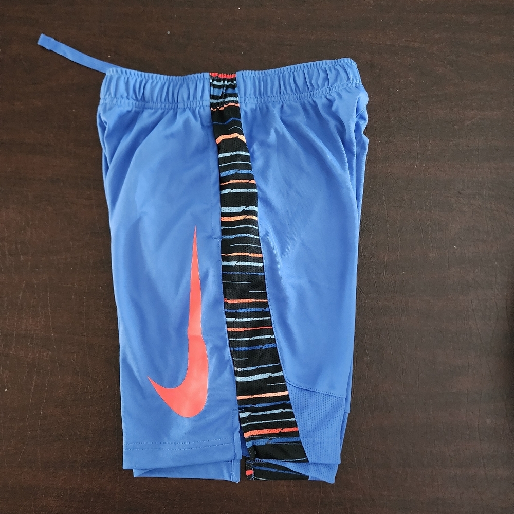 Nike - Boys Blue Shorts with Orange Logo - Dri Fit